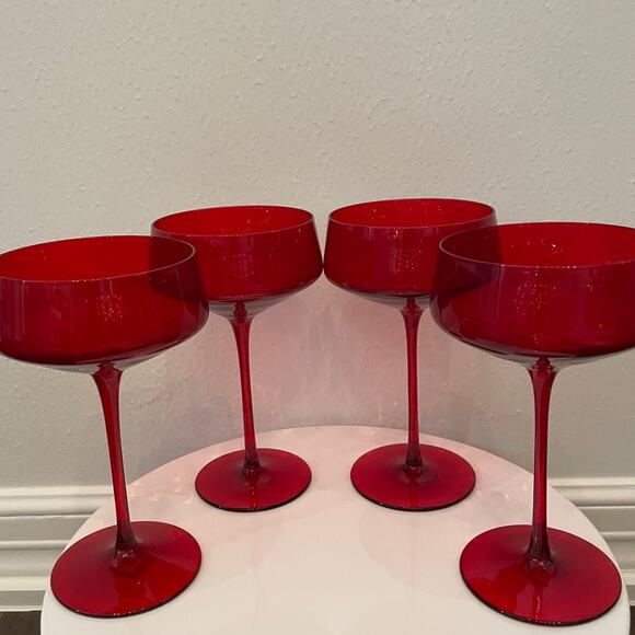 4pc Valentine Red Coupe Glasses 10oz  Holiday Cocktail Champagne Glassware New - Picture 15 of 16